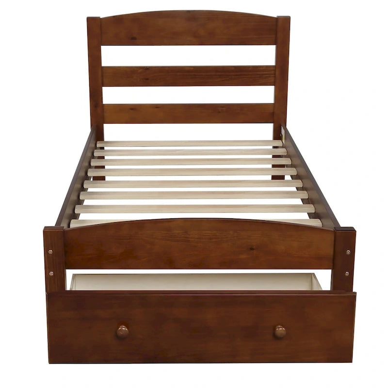 Twin Platform Bed Frame with Storage Drawer | Espresso, White, Walnut, Gray