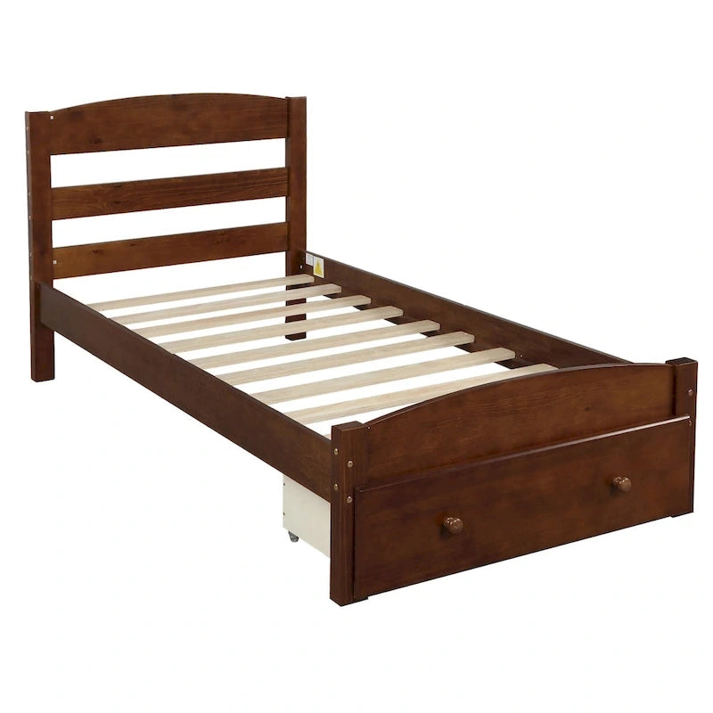 Twin Platform Bed Frame with Storage Drawer | Espresso, White, Walnut, Gray