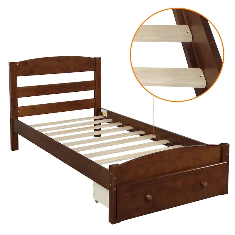 Twin Platform Bed Frame with Storage Drawer | Espresso, White, Walnut, Gray