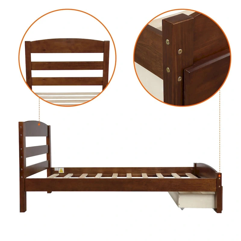 Twin Platform Bed Frame with Storage Drawer | Espresso, White, Walnut, Gray