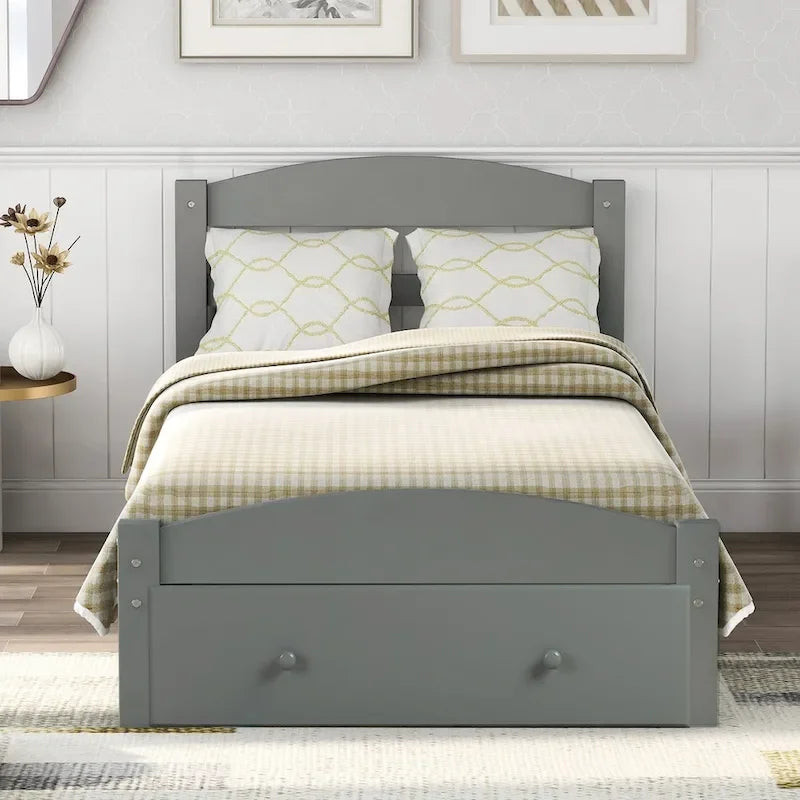 Twin Platform Bed Frame with Storage Drawer | Espresso, White, Walnut, Gray