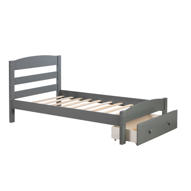 Twin Platform Bed Frame with Storage Drawer | Espresso, White, Walnut, Gray