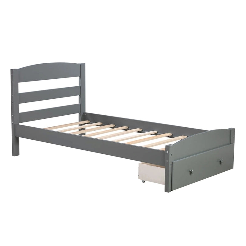 Twin Platform Bed Frame with Storage Drawer | Espresso, White, Walnut, Gray