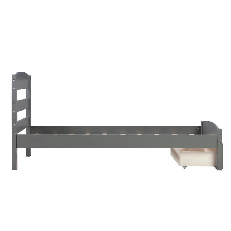 Twin Platform Bed Frame with Storage Drawer | Espresso, White, Walnut, Gray