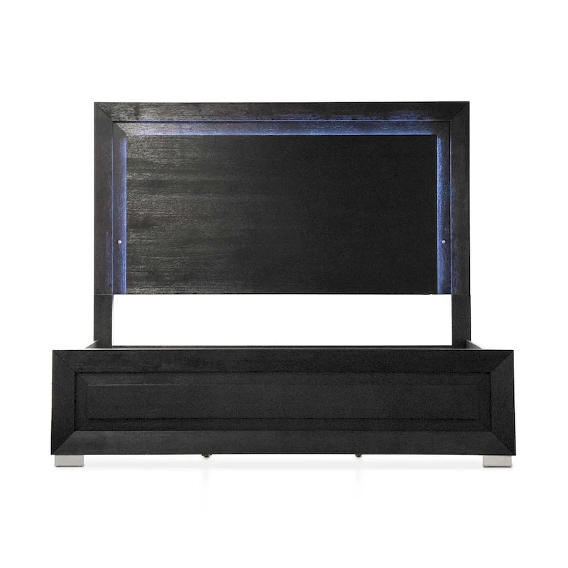 Black Modern King Bedroom Set, 6-Piece, LED Headboard, For 1–2