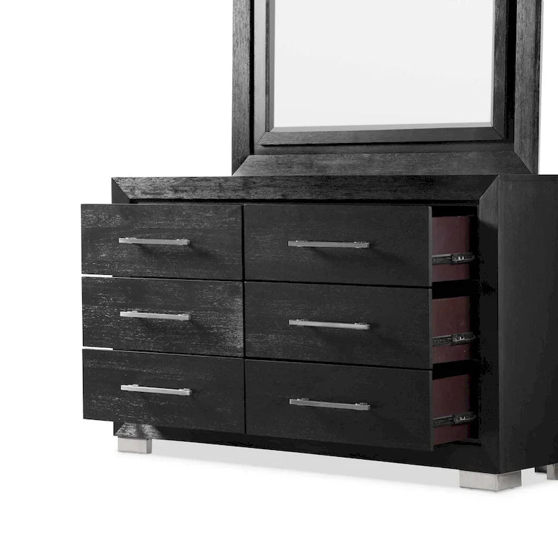 Black Modern King Bedroom Set, 6-Piece, LED Headboard, For 1–2