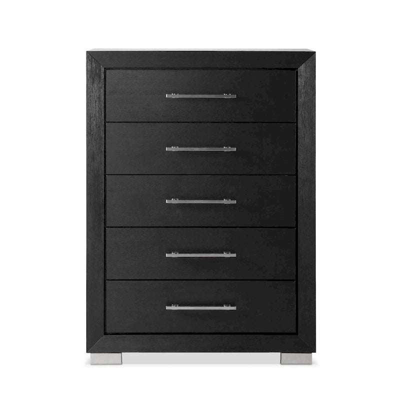 Black Modern King Bedroom Set, 6-Piece, LED Headboard, For 1–2