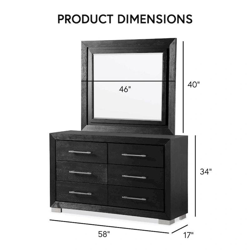 Black Modern King Bedroom Set, 6-Piece, LED Headboard, For 1–2