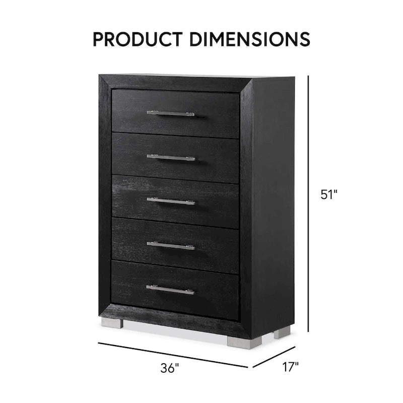 Black Modern King Bedroom Set, 6-Piece, LED Headboard, For 1–2