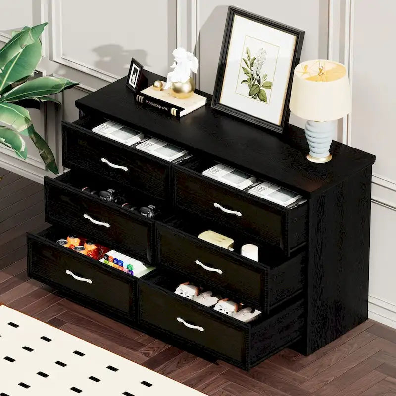 Black/White 6-Drawer Dresser, Modern Style, For 1