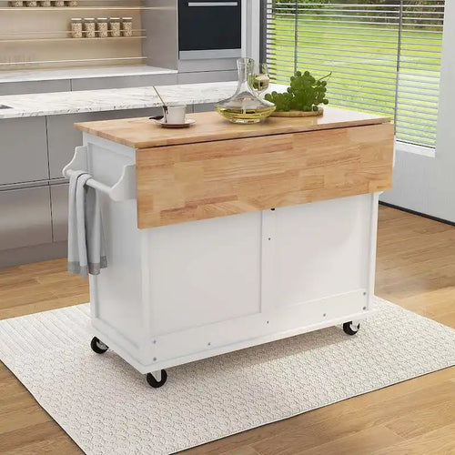 Black / White / Mint Green Drop-Leaf Kitchen Cart with Sliding Barn Door