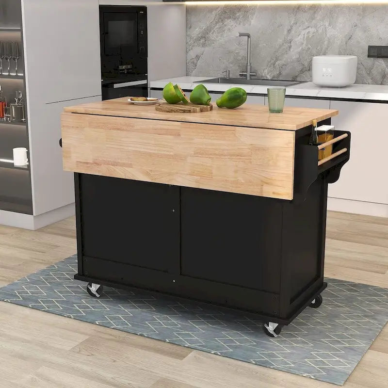 Black / White / Mint Green Drop-Leaf Kitchen Cart with Sliding Barn Door