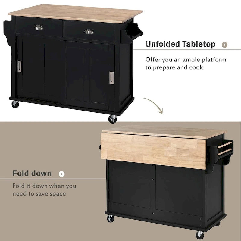 Black / White / Mint Green Drop-Leaf Kitchen Cart with Sliding Barn Door