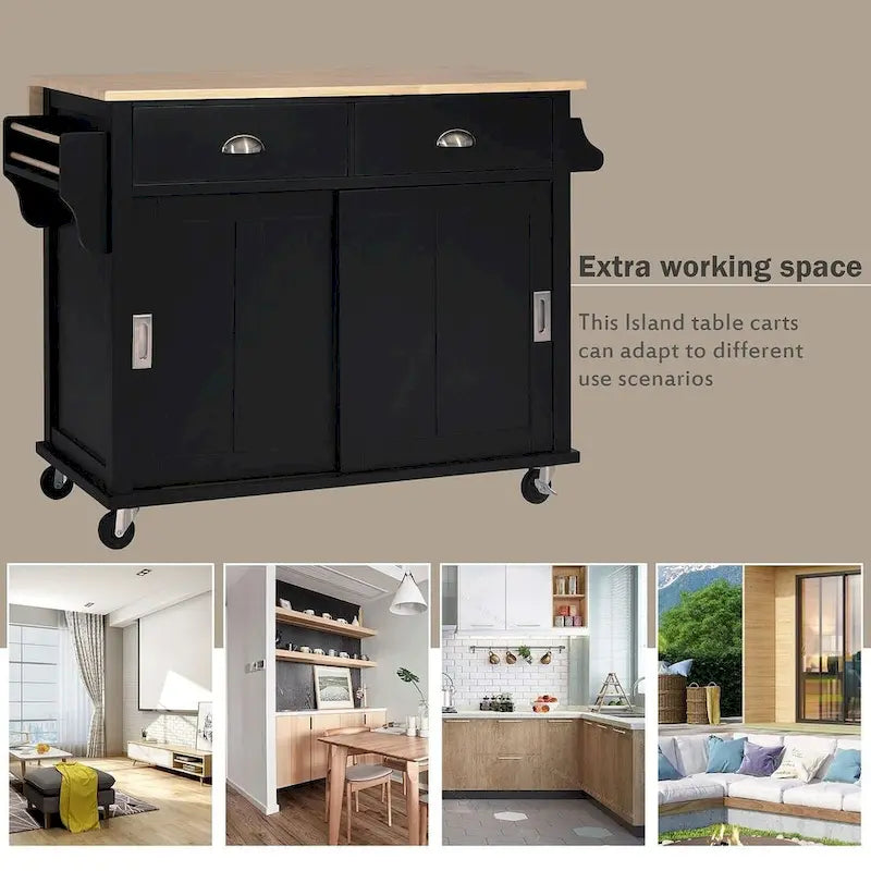 Black / White / Mint Green Drop-Leaf Kitchen Cart with Sliding Barn Door