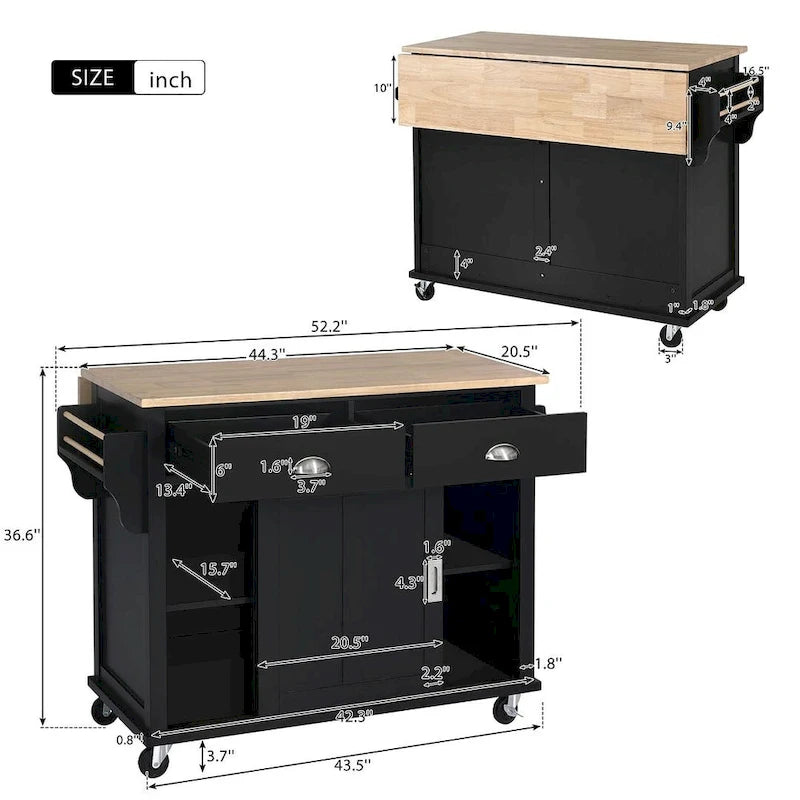 Black / White / Mint Green Drop-Leaf Kitchen Cart with Sliding Barn Door