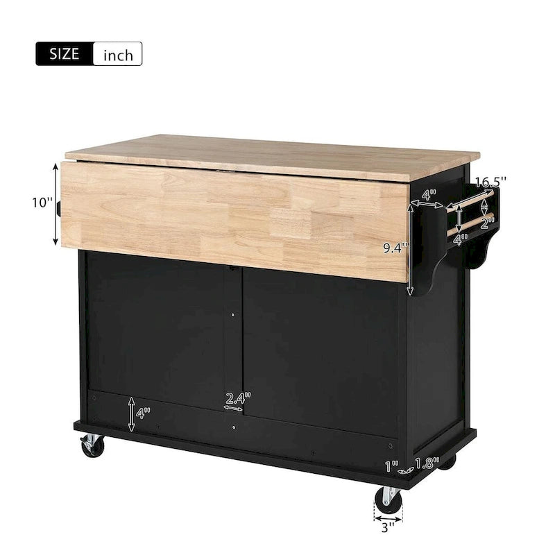 Black / White / Mint Green Drop-Leaf Kitchen Cart with Sliding Barn Door