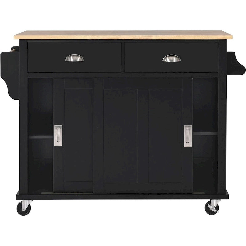 Black / White / Mint Green Drop-Leaf Kitchen Cart with Sliding Barn Door