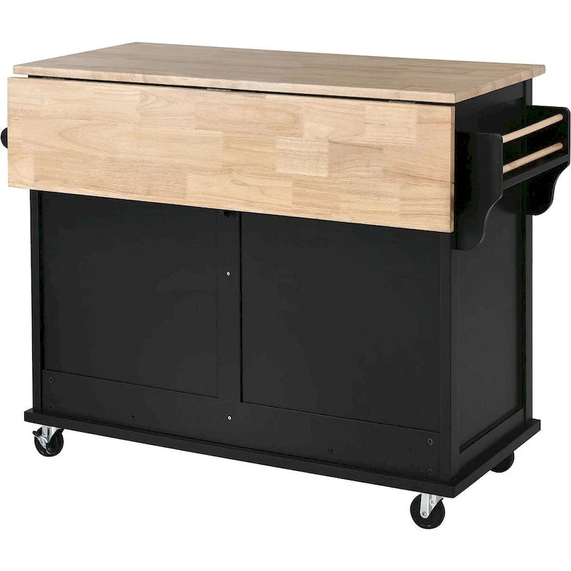 Black / White / Mint Green Drop-Leaf Kitchen Cart with Sliding Barn Door
