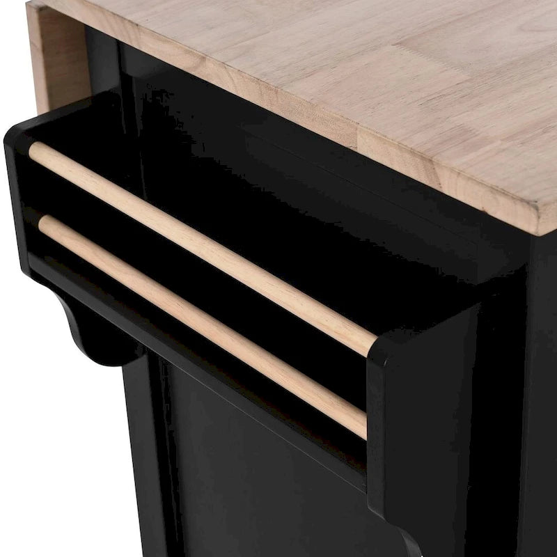 Black / White / Mint Green Drop-Leaf Kitchen Cart with Sliding Barn Door
