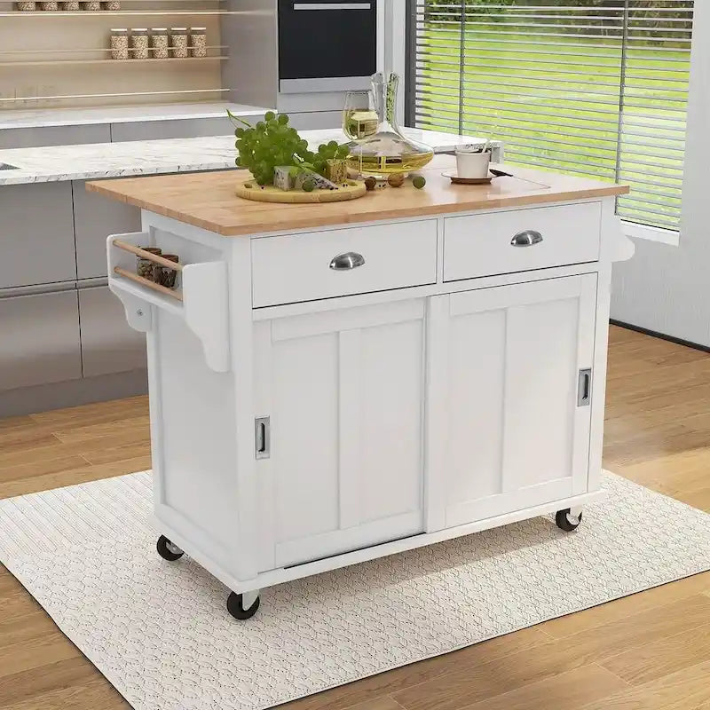 Black / White / Mint Green Drop-Leaf Kitchen Cart with Sliding Barn Door