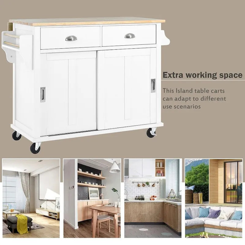 Black / White / Mint Green Drop-Leaf Kitchen Cart with Sliding Barn Door