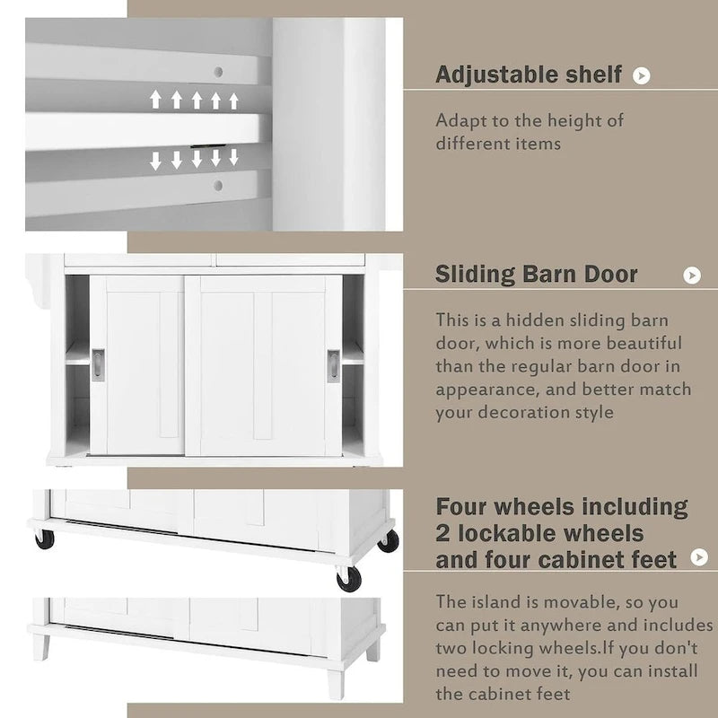 Black / White / Mint Green Drop-Leaf Kitchen Cart with Sliding Barn Door