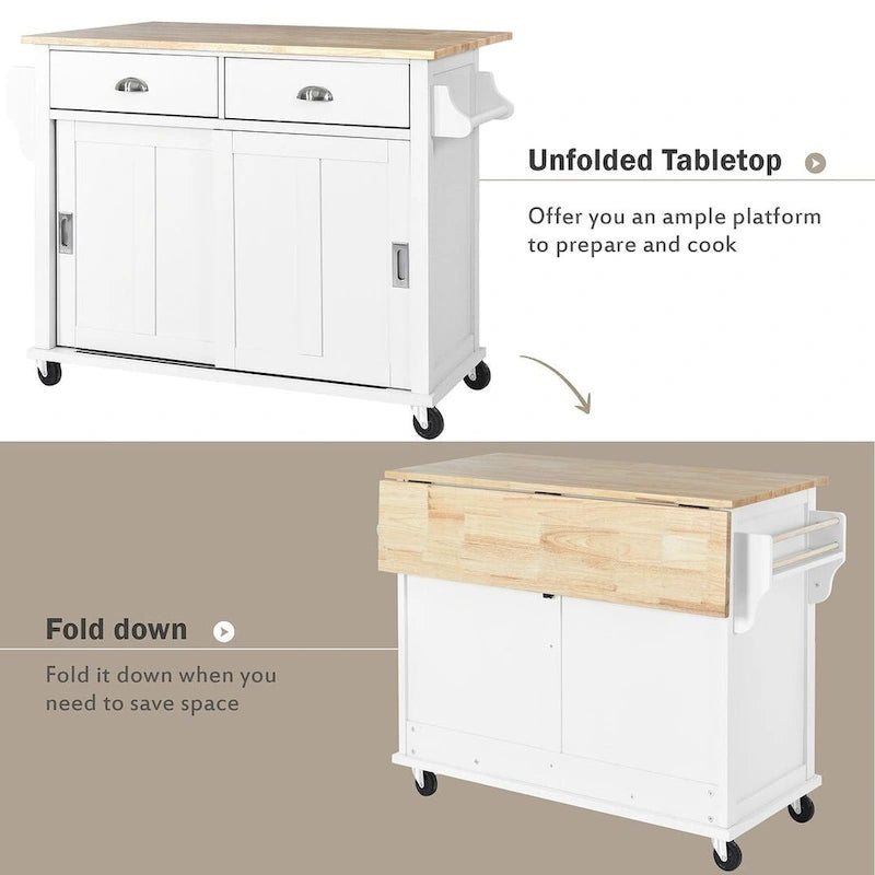 Black / White / Mint Green Drop-Leaf Kitchen Cart with Sliding Barn Door
