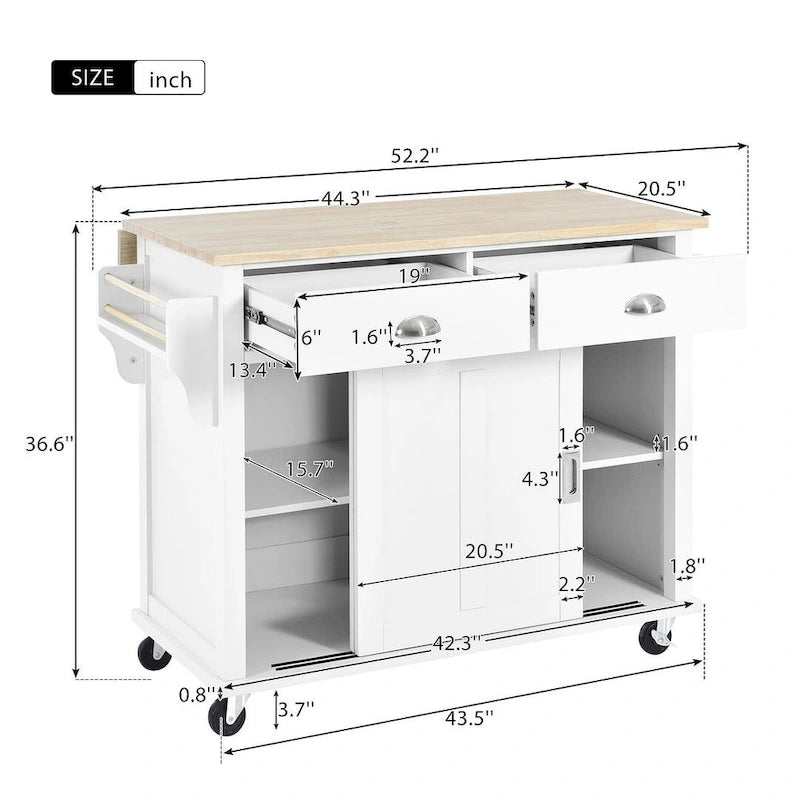Black / White / Mint Green Drop-Leaf Kitchen Cart with Sliding Barn Door