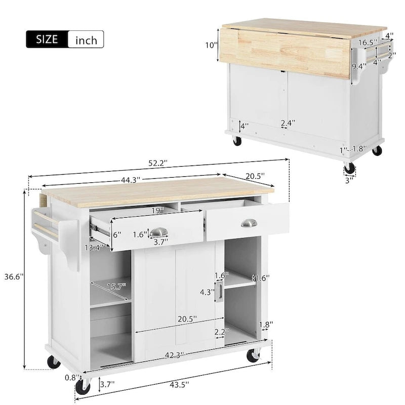 Black / White / Mint Green Drop-Leaf Kitchen Cart with Sliding Barn Door