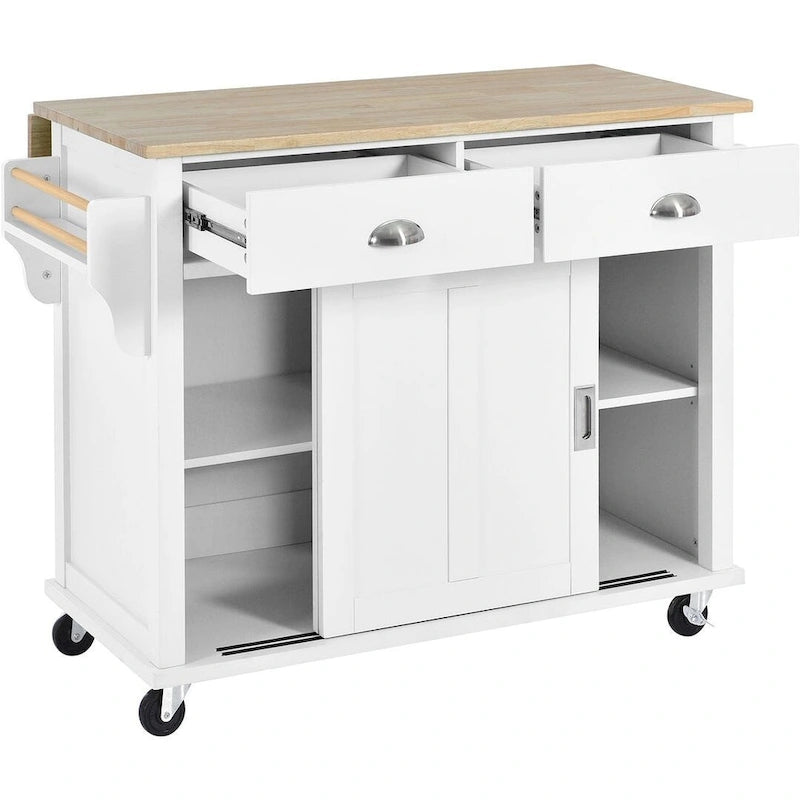 Black / White / Mint Green Drop-Leaf Kitchen Cart with Sliding Barn Door