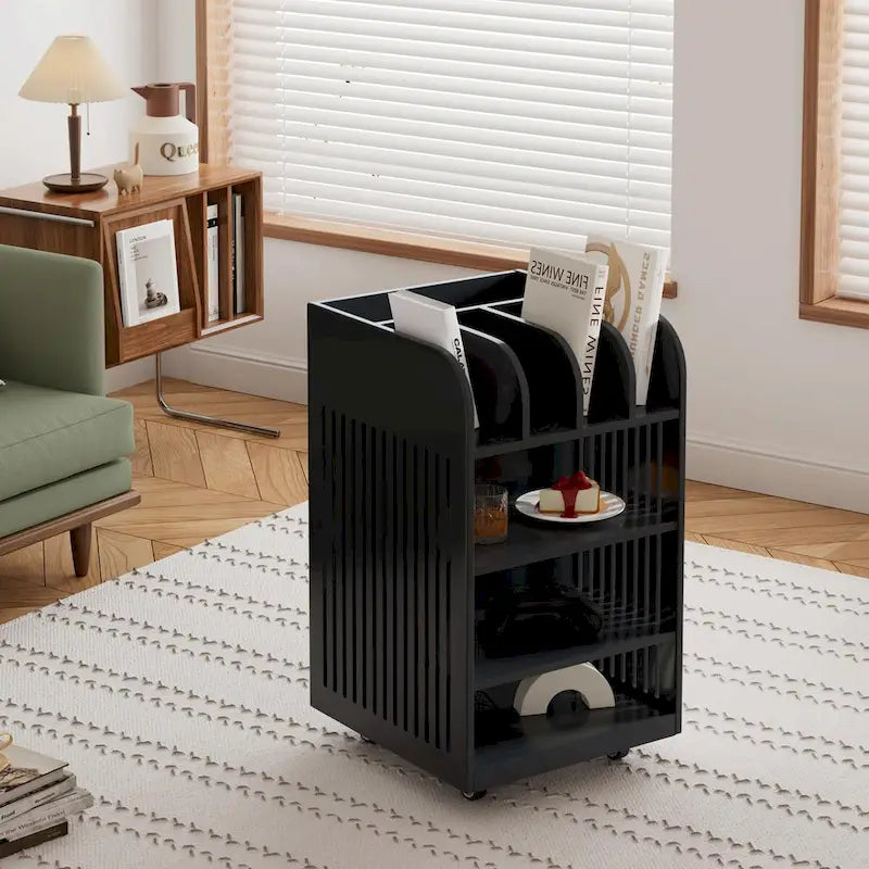 Black / White 6-Tier Kitchen Island Cart with Spice Rack & Locking Casters