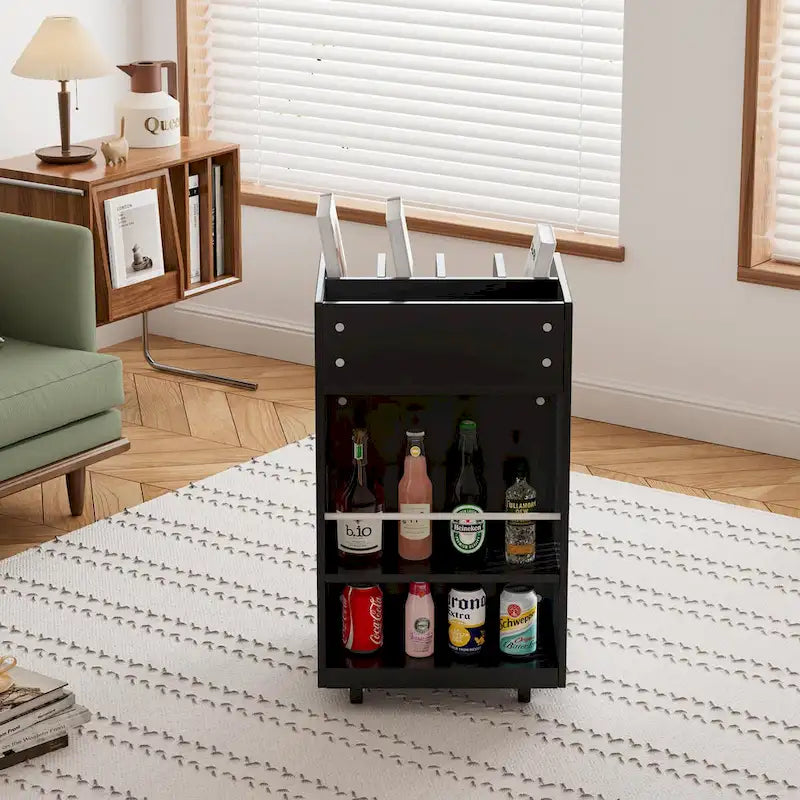 Black / White 6-Tier Kitchen Island Cart with Spice Rack & Locking Casters