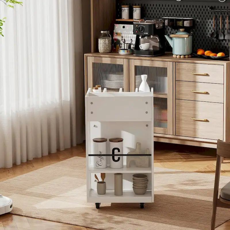 Black / White 6-Tier Kitchen Island Cart with Spice Rack & Locking Casters