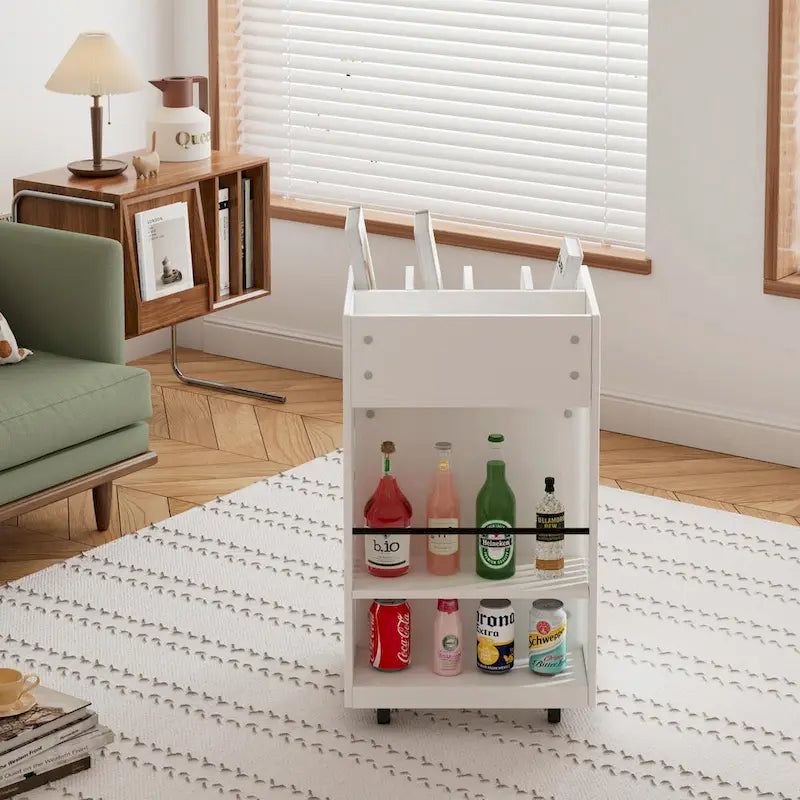 Black / White 6-Tier Kitchen Island Cart with Spice Rack & Locking Casters