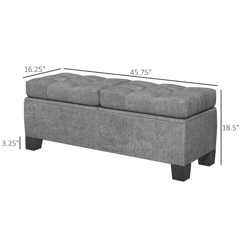 Gray Button-Tufted Storage Bench, Linen, Seats 1