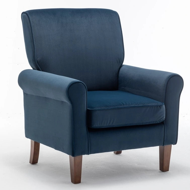 Blue Traditional Accent Armchair – Rolled Arms, Single Seat