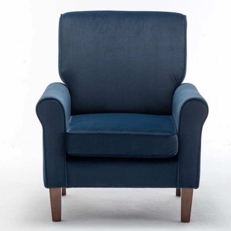 Blue Traditional Accent Armchair – Rolled Arms, Single Seat