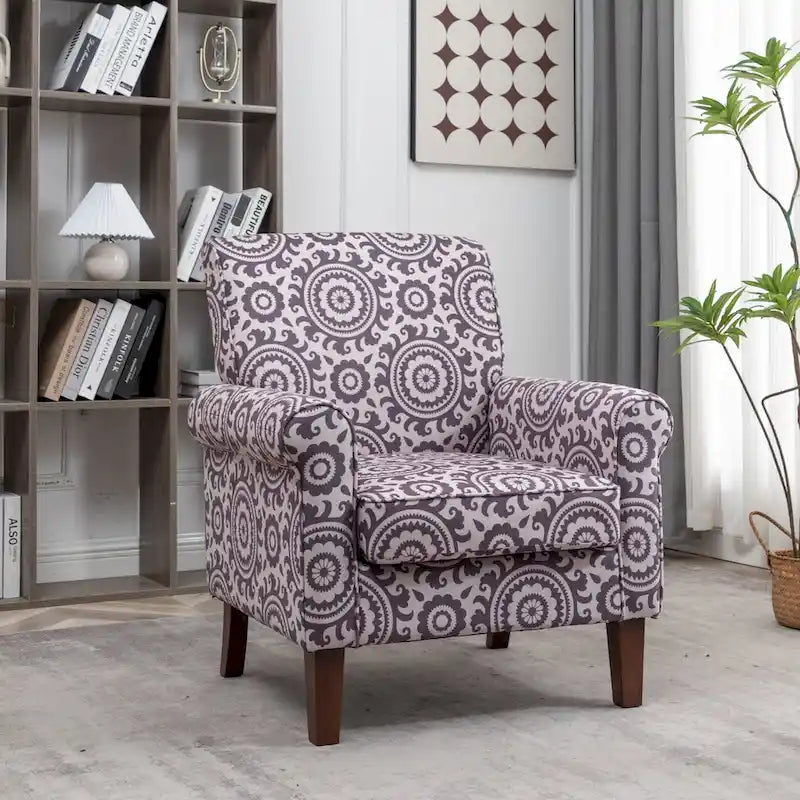 Blue Traditional Accent Armchair – Rolled Arms, Single Seat
