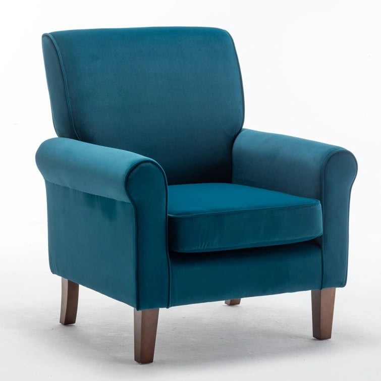 Blue Traditional Accent Armchair – Rolled Arms, Single Seat