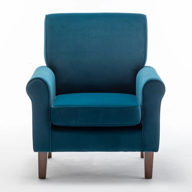 Blue Traditional Accent Armchair – Rolled Arms, Single Seat