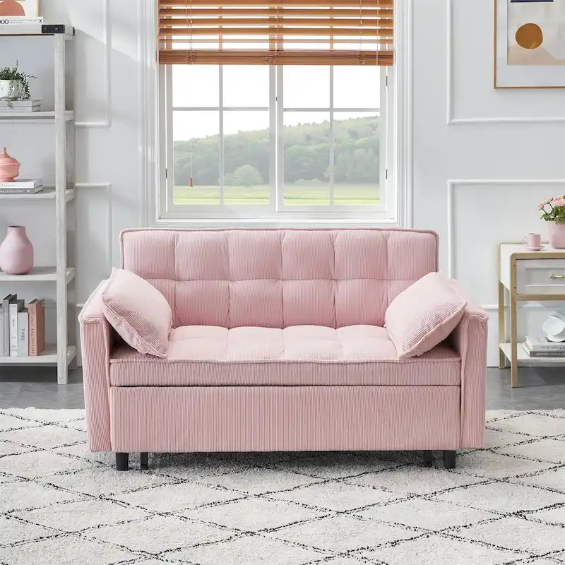 Beige / Pink / Orange / Grey Corduroy Sofa Bed, Adjustable Back, 2-Seater