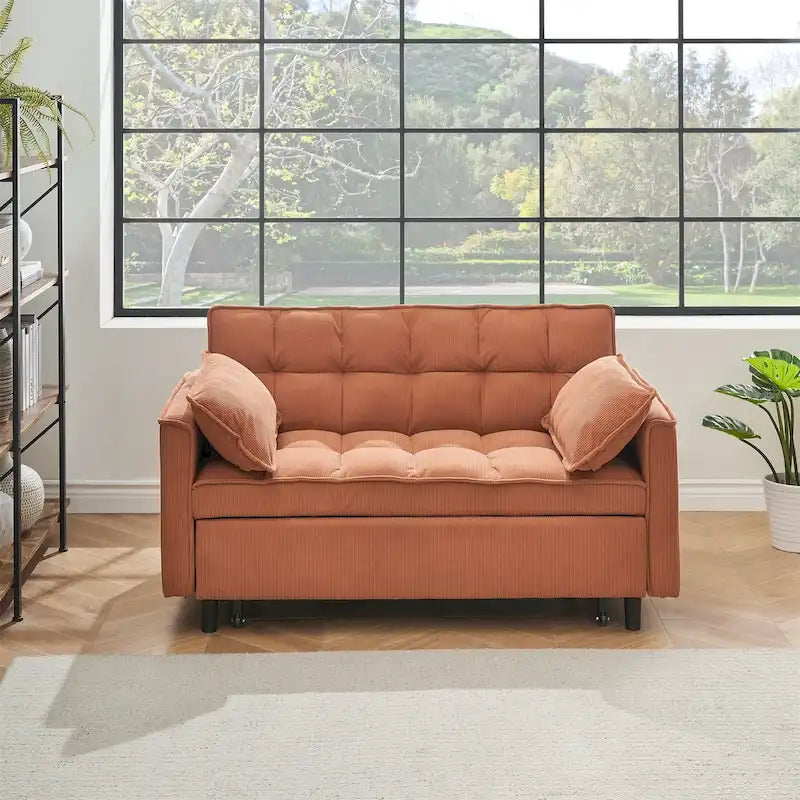 Beige / Pink / Orange / Grey Corduroy Sofa Bed, Adjustable Back, 2-Seater