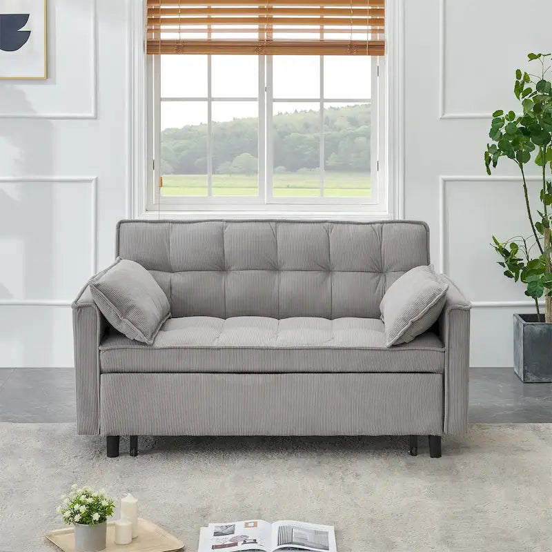 Beige / Pink / Orange / Grey Corduroy Sofa Bed, Adjustable Back, 2-Seater