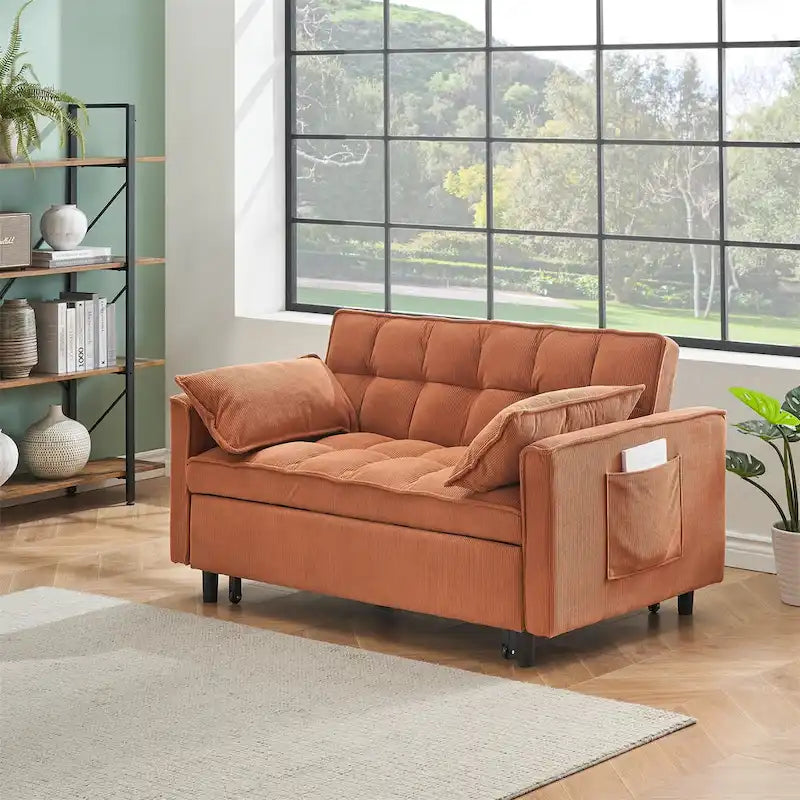 Beige / Pink / Orange / Grey Corduroy Sofa Bed, Adjustable Back, 2-Seater