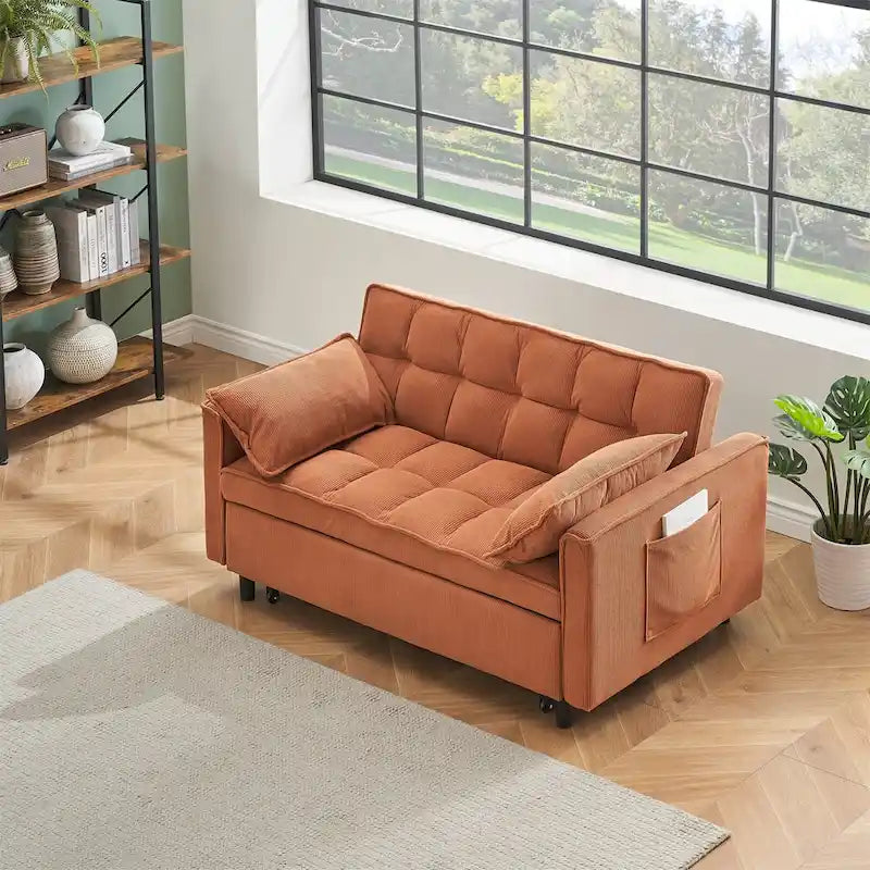 Beige / Pink / Orange / Grey Corduroy Sofa Bed, Adjustable Back, 2-Seater