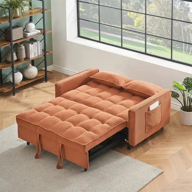 Beige / Pink / Orange / Grey Corduroy Sofa Bed, Adjustable Back, 2-Seater