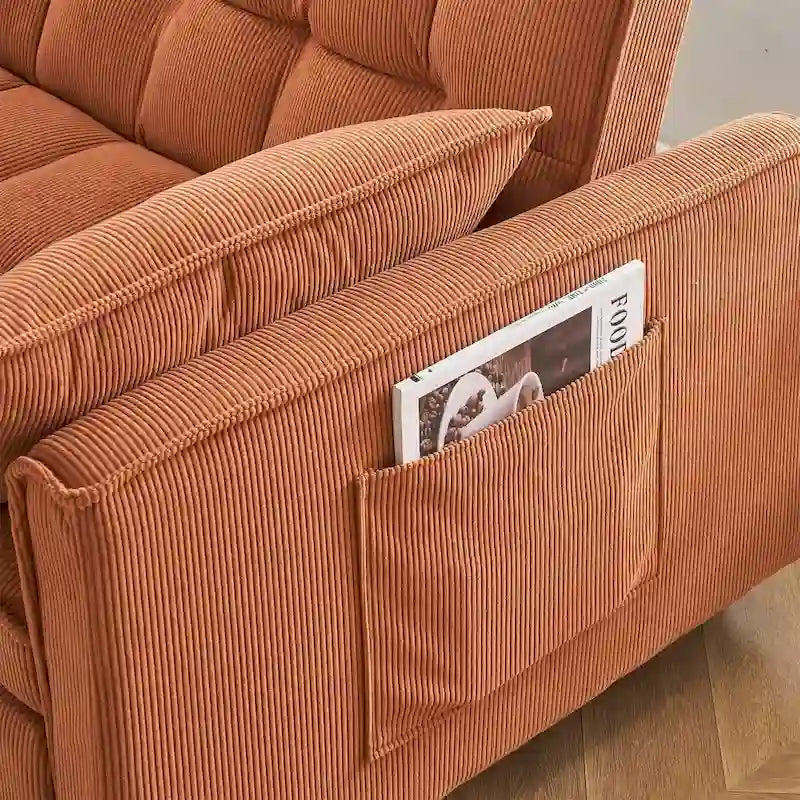 Beige / Pink / Orange / Grey Corduroy Sofa Bed, Adjustable Back, 2-Seater