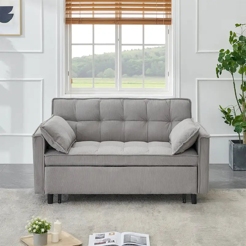 Beige / Pink / Orange / Grey Corduroy Sofa Bed, Adjustable Back, 2-Seater