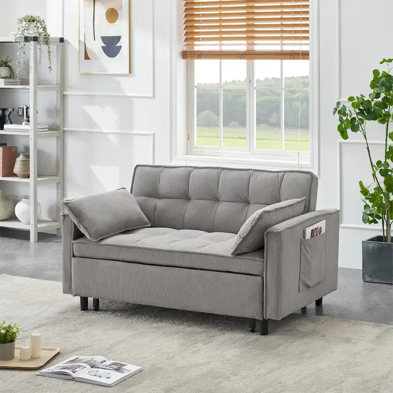 Beige / Pink / Orange / Grey Corduroy Sofa Bed, Adjustable Back, 2-Seater