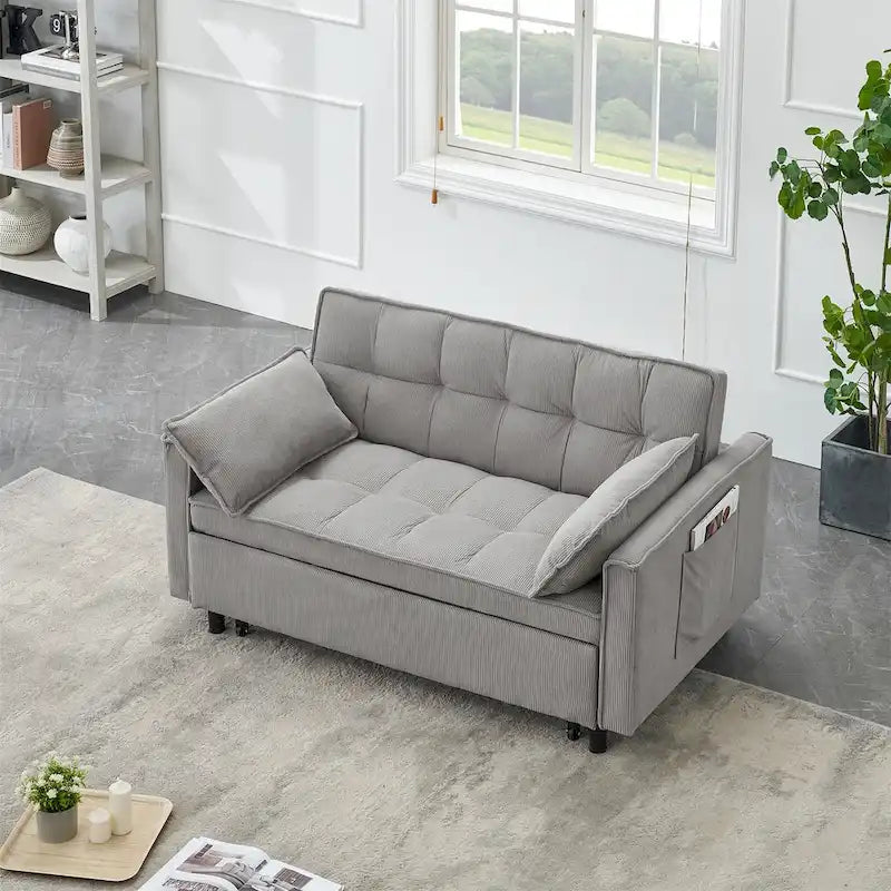 Beige / Pink / Orange / Grey Corduroy Sofa Bed, Adjustable Back, 2-Seater